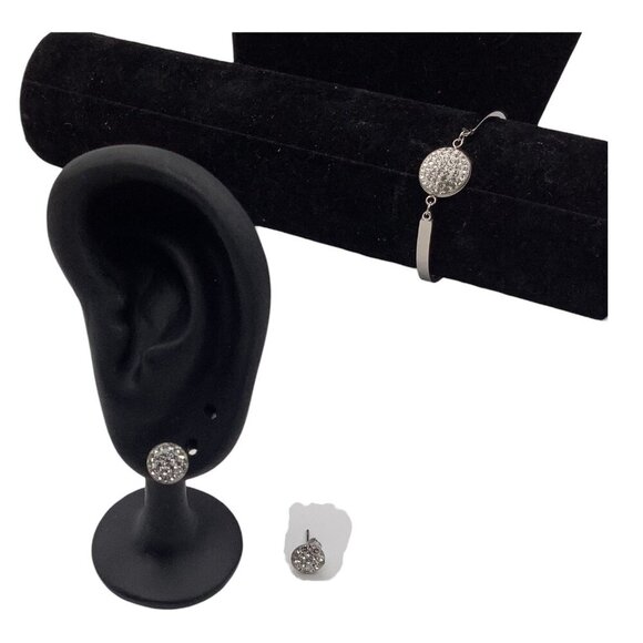 Stainless Steel Jewelry Set Necklace Earrings Bracelet Silver Tone For Women - Picture 4 of 10